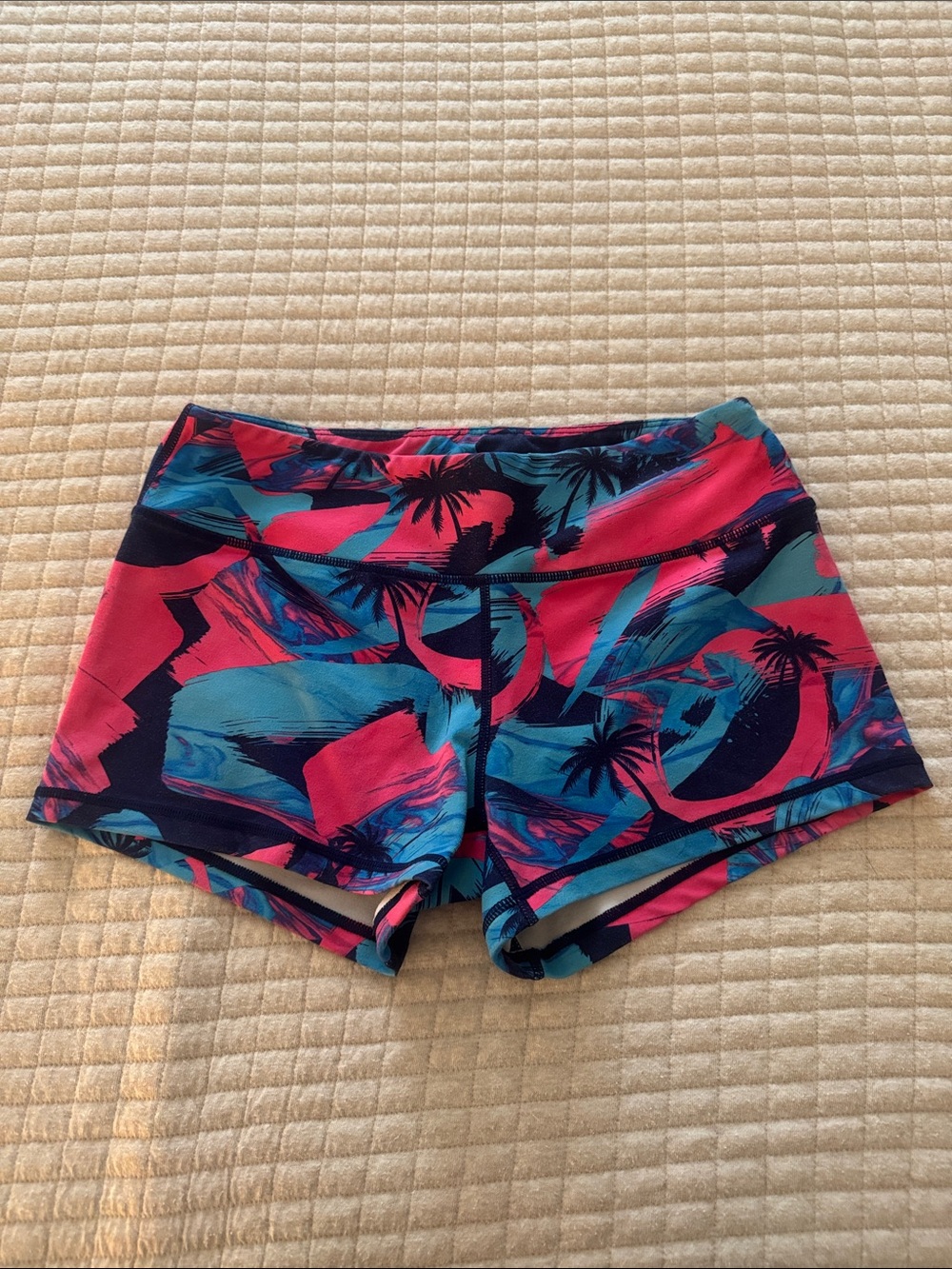 Born Primitive Women's Athletic Shorts in Hot Pink, Teal & Navy Palm Print